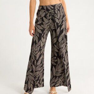 Elan Black and White Floral Wide Leg Beach Pants